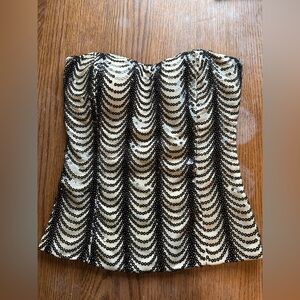 Windsor Ivory Strapless Tank Top with Black Sequin Wave Pattern